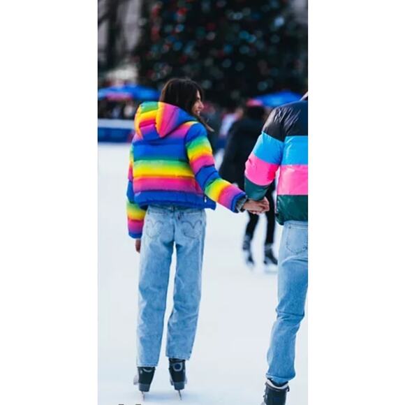 Perfect Moment Womens Multicolor Rainbow Polar Flare Down Jacket Size XL - Picture 2 of 16